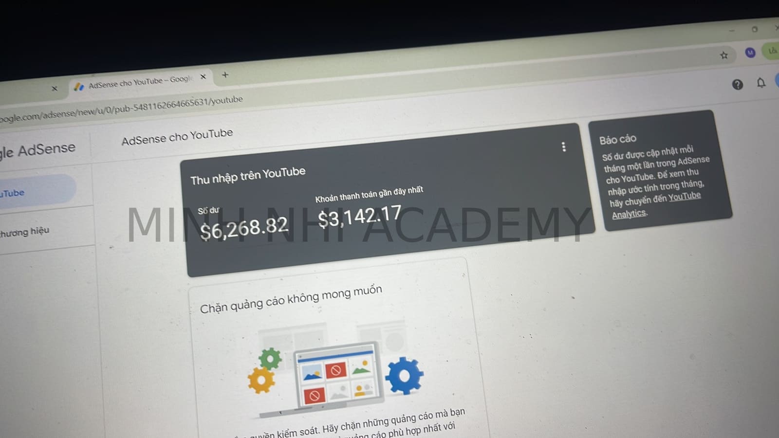 Bảng thu nhập Google AdSense cho YouTube