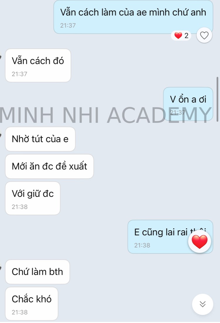 Tin nhắn & kết quả học viên khoá FYP gửi về Minh Nhi Academy