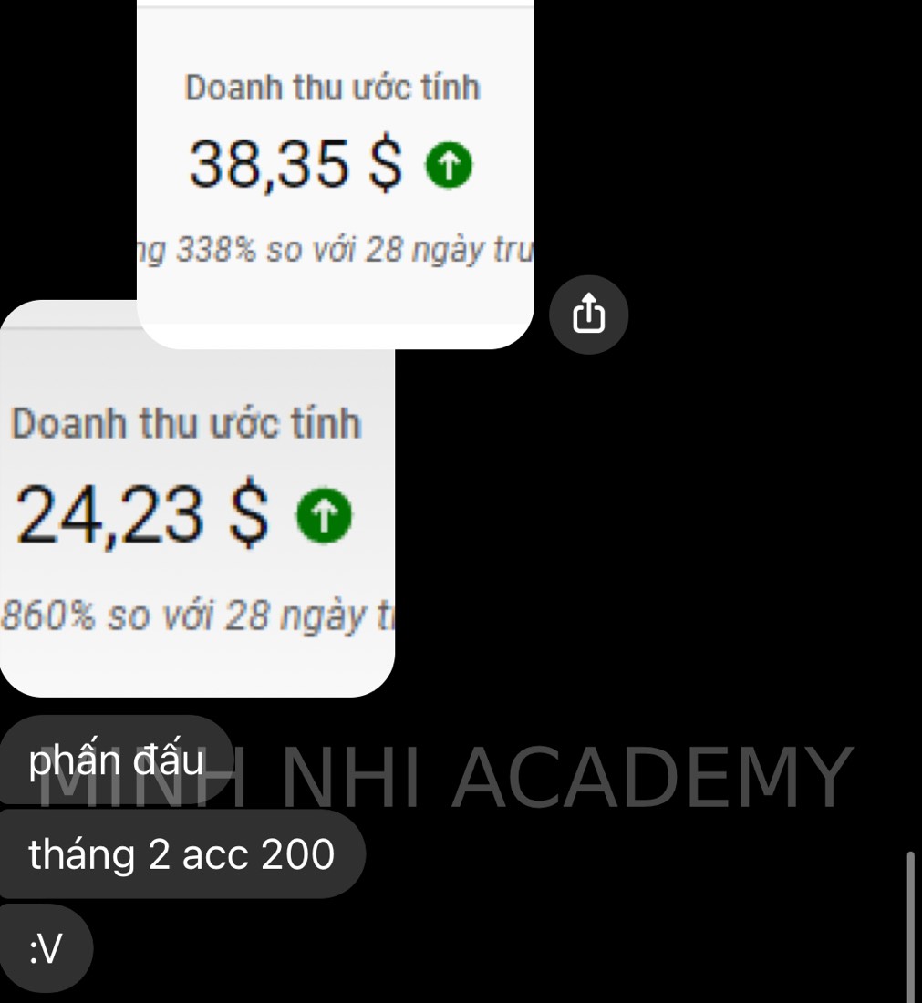 Tin nhắn & kết quả học viên khoá FYP gửi về Minh Nhi Academy