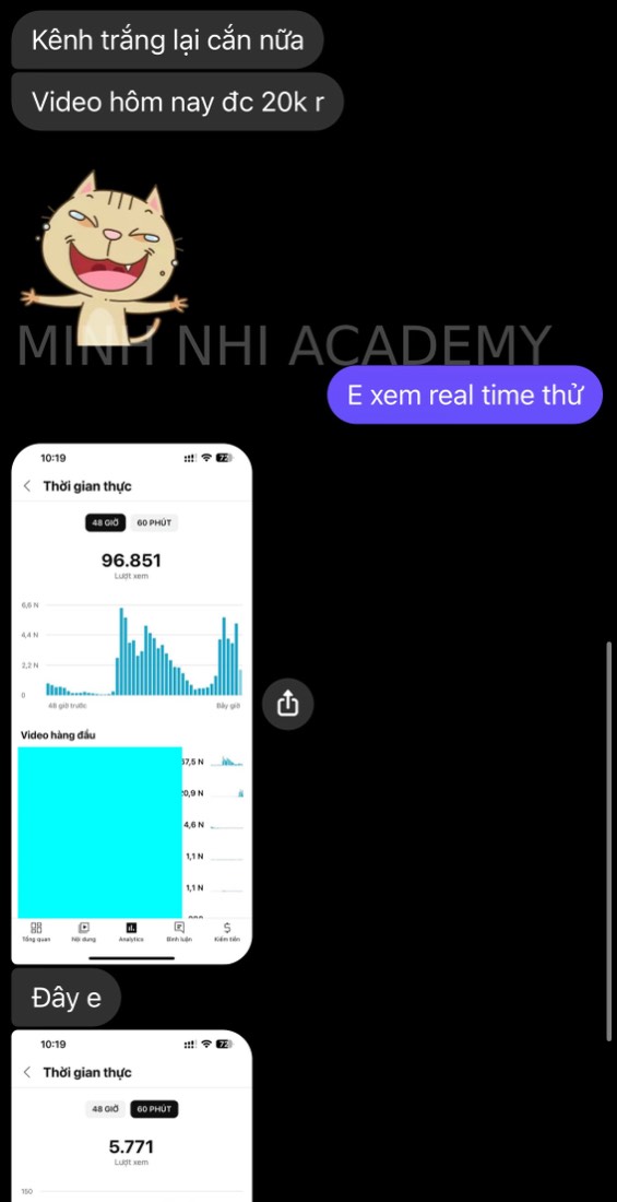 Tin nhắn & kết quả học viên khoá FYP gửi về Minh Nhi Academy