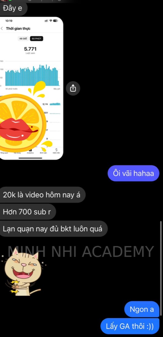 Tin nhắn & kết quả học viên khoá FYP gửi về Minh Nhi Academy
