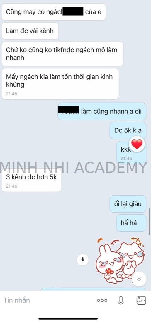 Tin nhắn & kết quả học viên khoá FYP gửi về Minh Nhi Academy