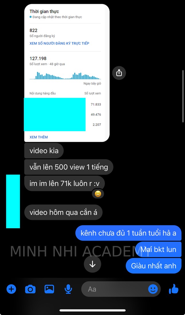 Tin nhắn & kết quả học viên khoá FYP gửi về Minh Nhi Academy