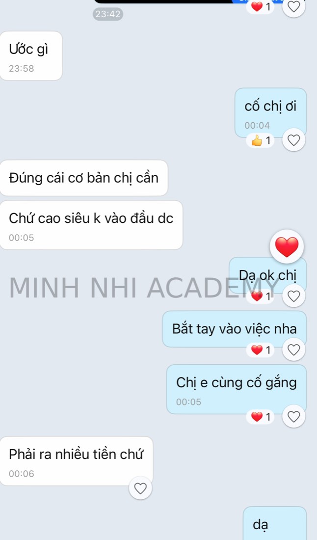 Tin nhắn & kết quả học viên khoá FYP gửi về Minh Nhi Academy