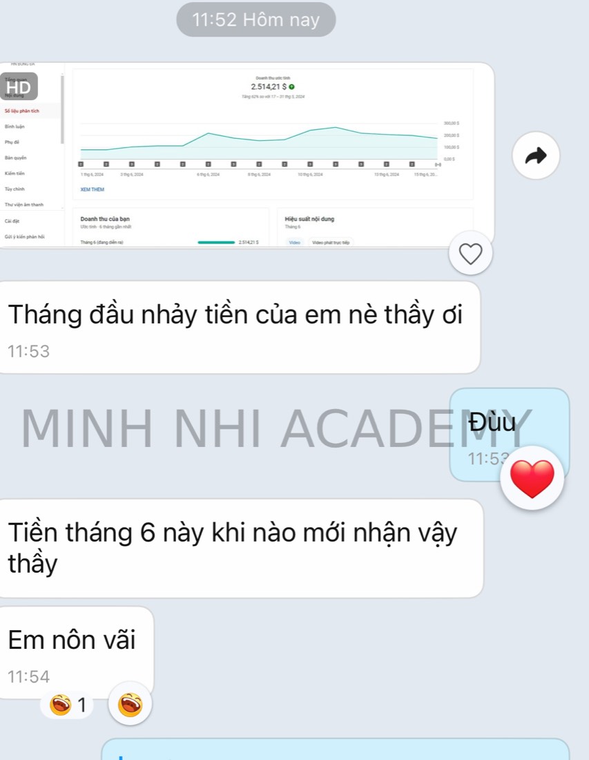 Tin nhắn & kết quả học viên khoá FYP gửi về Minh Nhi Academy