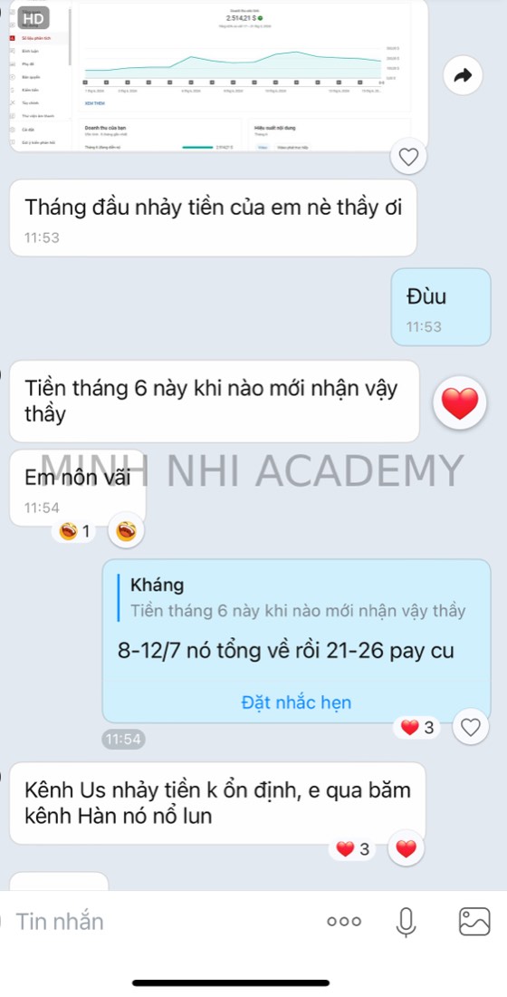 Tin nhắn & kết quả học viên khoá FYP gửi về Minh Nhi Academy