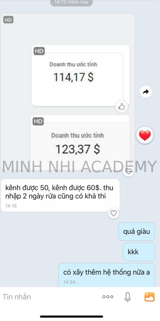 Tin nhắn & kết quả học viên khoá FYP gửi về Minh Nhi Academy