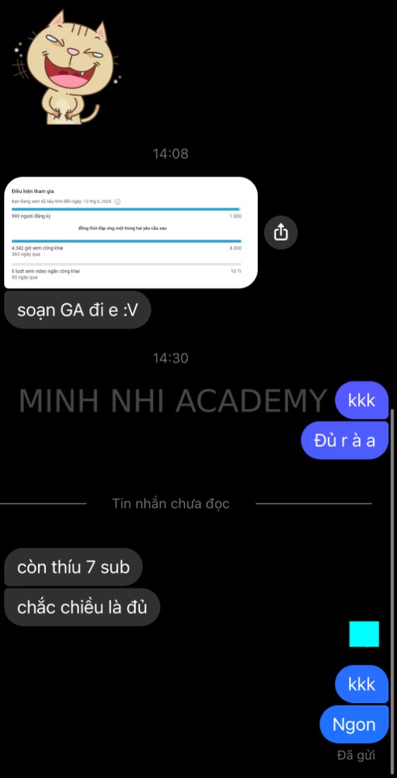 Tin nhắn & kết quả học viên khoá FYP gửi về Minh Nhi Academy