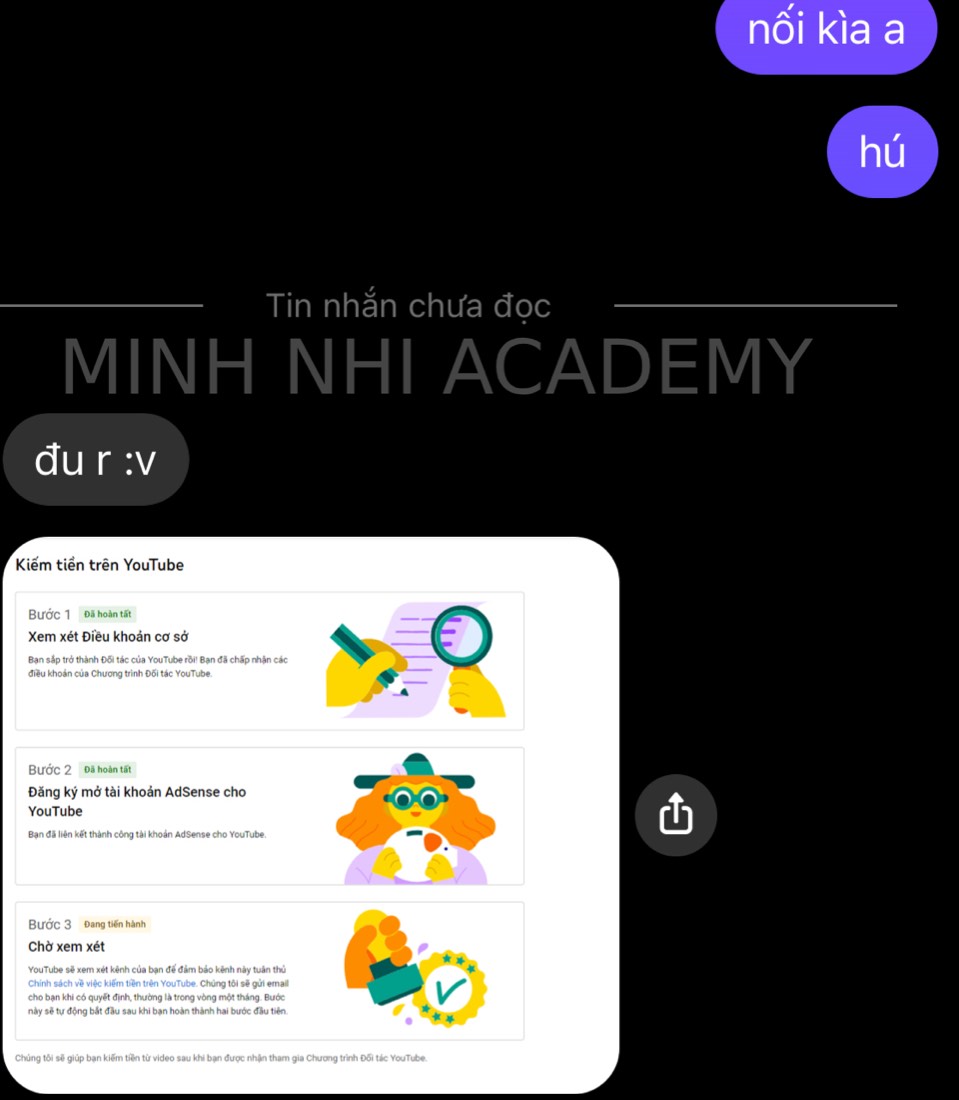Tin nhắn & kết quả học viên khoá FYP gửi về Minh Nhi Academy