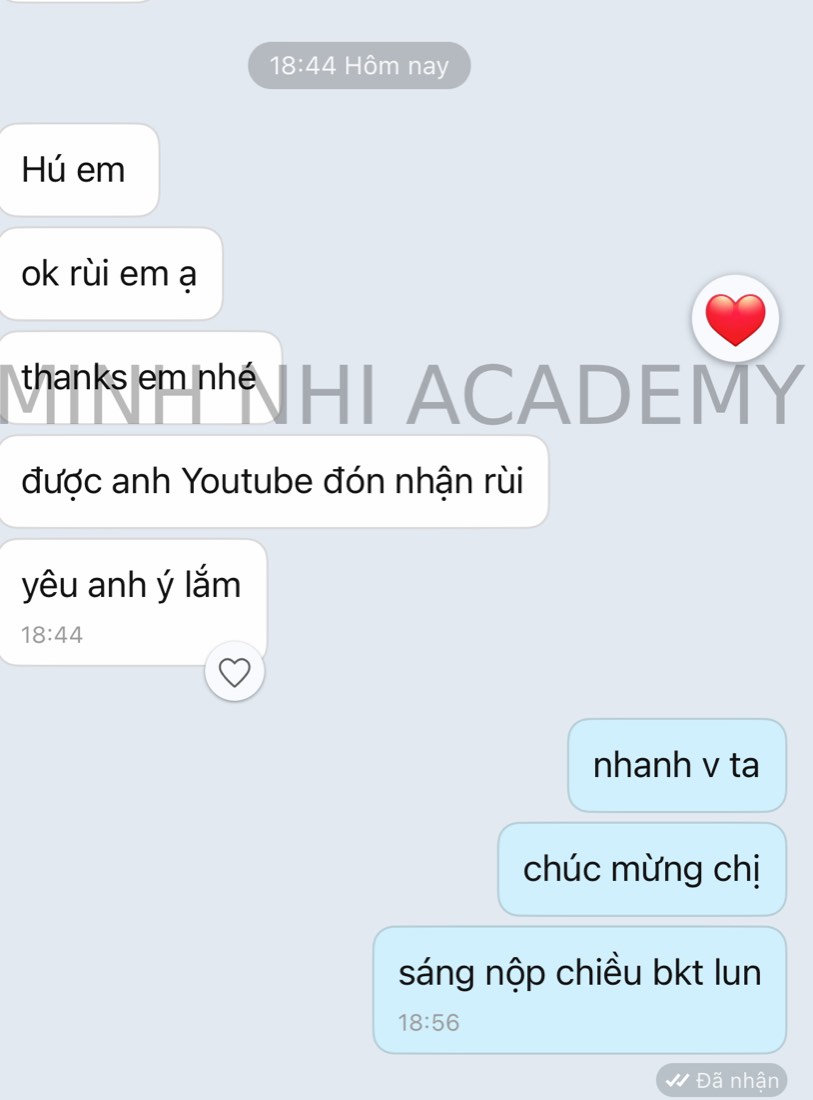 Tin nhắn & kết quả học viên khoá FYP gửi về Minh Nhi Academy