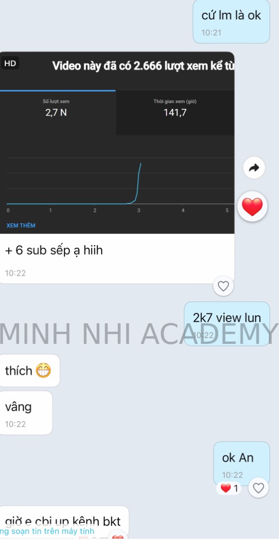 Tin nhắn & kết quả học viên khoá FYP gửi về Minh Nhi Academy