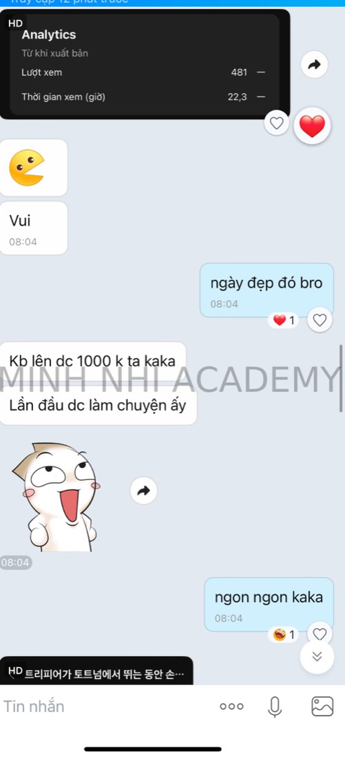 Tin nhắn & kết quả học viên khoá FYP gửi về Minh Nhi Academy